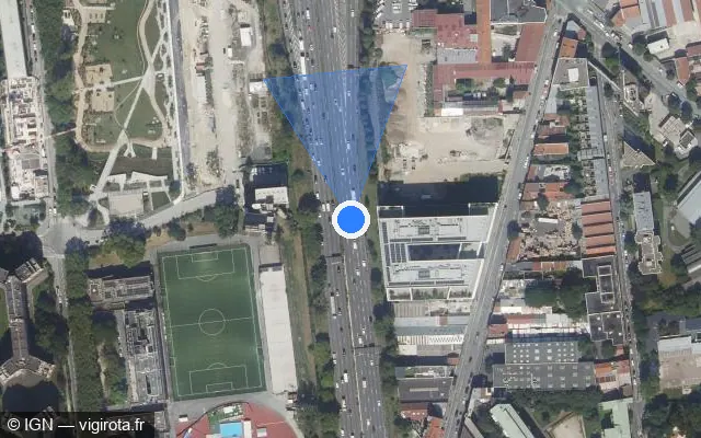 Vue satellite de l'emplacement du radar fixe à Bagnolet sur E 15 / Boulevard Périphérique Extérieur
