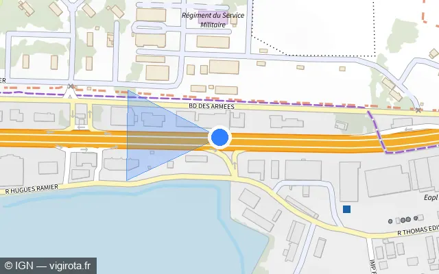 Vue plan de l'emplacement du radar fixe à Pointe-à-Pitre sur N 1
