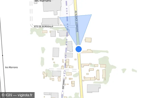 Vue plan de l'emplacement du radar fixe à Tarbes sur Avenue Alsace-Lorraine / D 935