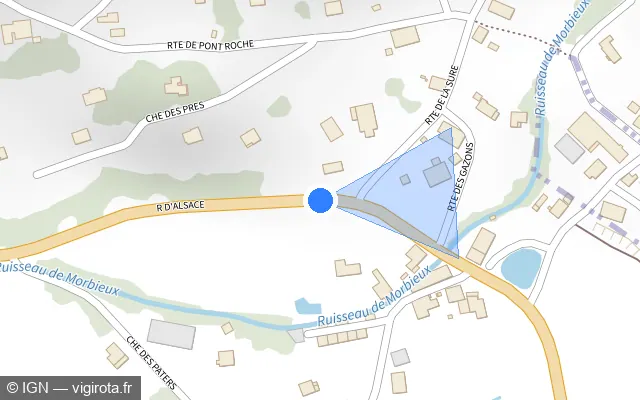 Vue plan de l'emplacement du radar fixe à Ramonchamp sur Rue d'Alsace / N 66 / E 512