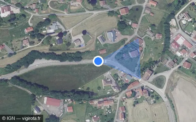 Vue satellite de l'emplacement du radar fixe à Ramonchamp sur Rue d'Alsace / N 66 / E 512