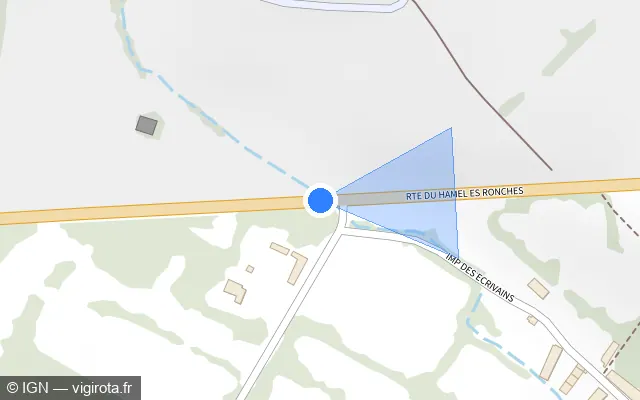 Vue plan de l'emplacement du radar fixe à Maupertus-sur-Mer sur Route du Hamel-ès-Ronches / D 901