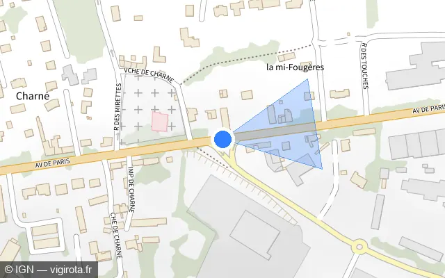 Vue plan de l'emplacement du radar fixe à Ernée sur Avenue de Paris / N 12