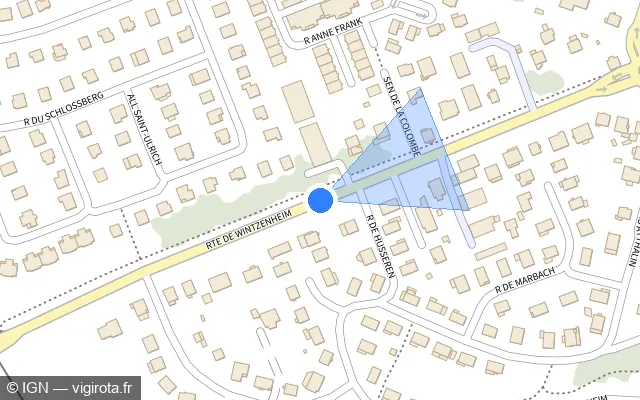 Vue plan de l'emplacement du radar fixe à Wettolsheim sur Route de Wintzenheim / D 417
