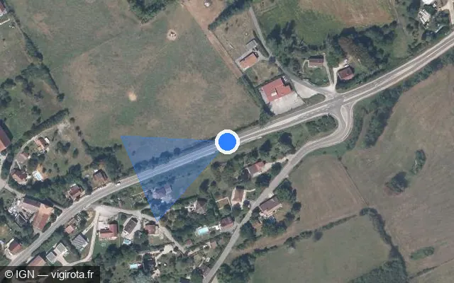 Vue satellite de l'emplacement du radar fixe à Évans sur Route de Besançon / D 673