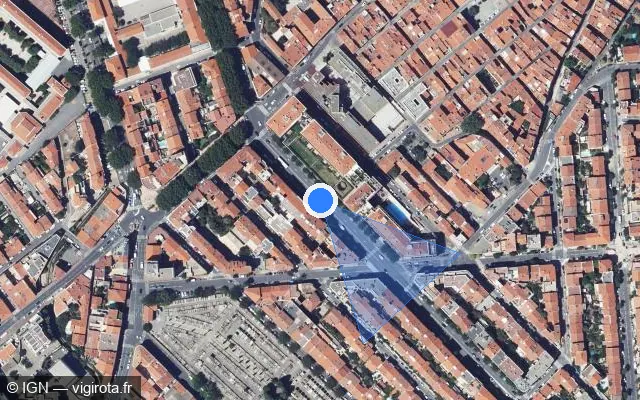 Vue satellite de l'emplacement du radar fixe à Perpignan sur Boulevard Félix Mercader