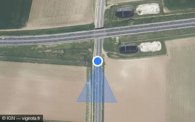 Vue satellite de l'emplacement du radar fixe à Chevilly sur D 2020