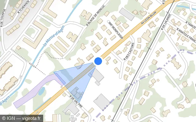Vue plan de l'emplacement du radar fixe à Agen sur Avenue Léon Blum / D 656