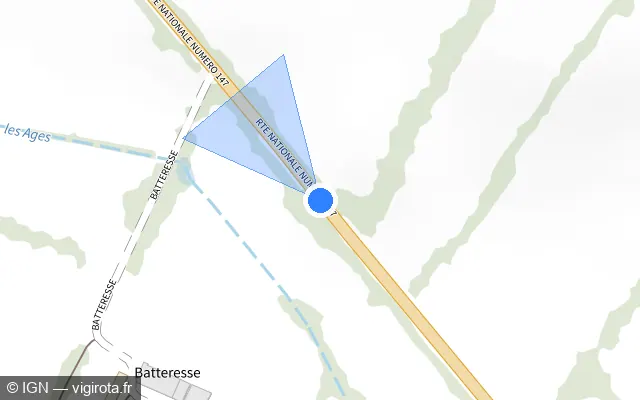 Vue plan de l'emplacement du radar fixe à Moulismes sur Route Nationale 147 / E 62