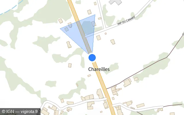 Vue plan de l'emplacement du radar fixe à Châlus sur Route de Périgueux / N 21