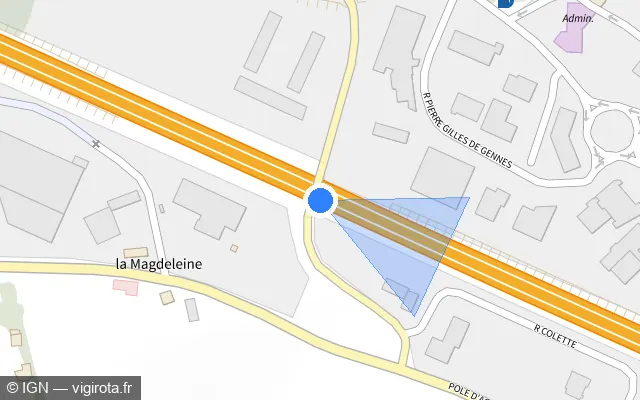 Vue plan de l'emplacement du radar fixe à Baye sur N 165 / E 60 / Voie Express de Nantes à Brest