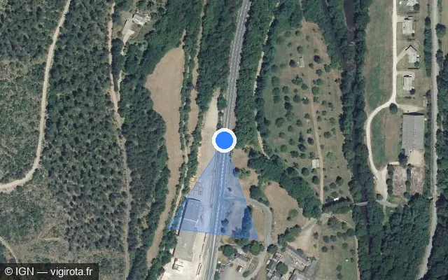 Vue satellite de l'emplacement du radar fixe à Mende sur Route de Lyon à Toulouse / N 88