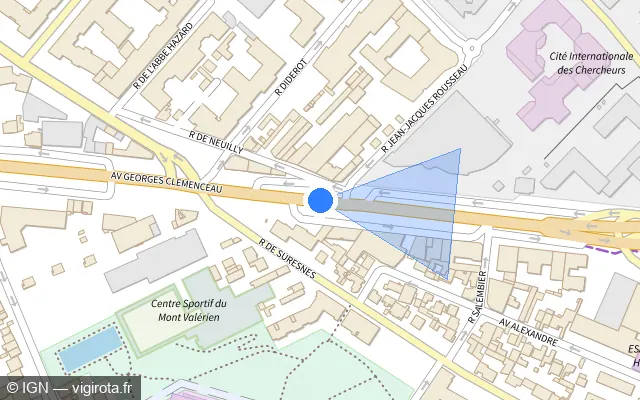 Vue plan de l'emplacement du radar fixe à Nanterre sur Avenue Georges Clemenceau / D 913