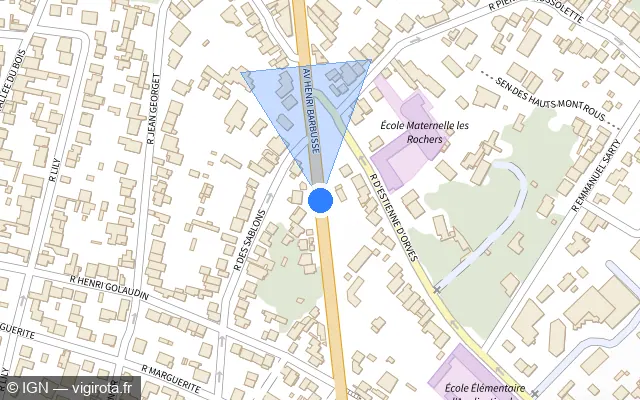 Vue plan de l'emplacement du radar fixe à Clamart sur Avenue Henri Barbusse / D 2