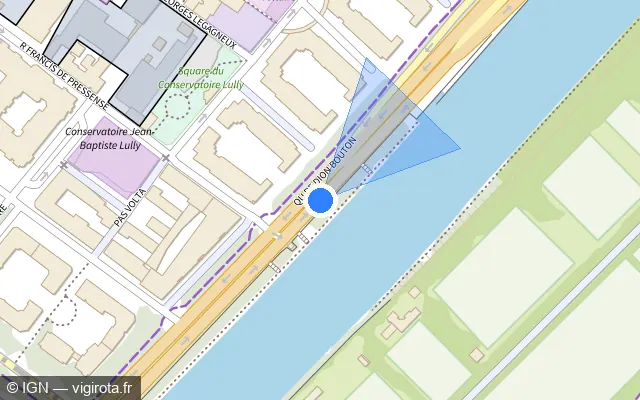 Vue plan de l'emplacement du radar fixe à Puteaux sur Quai de Dion Bouton / D 7