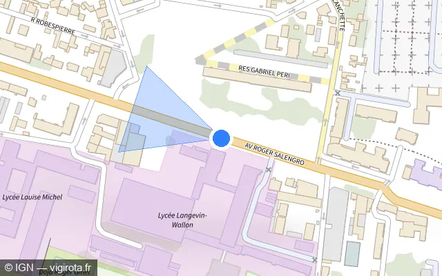 Vue plan de l'emplacement du radar fixe à Champigny-sur-Marne sur Avenue Roger Salengro / D 4