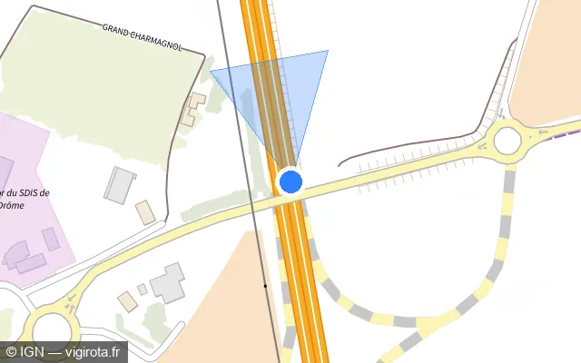 Vue plan de l'emplacement du radar fixe à Valence sur N 7 / E 713 / Route Nationale 7