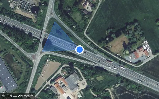 Vue satellite de l'emplacement du radar fixe à Bailleul sur A 25 / E 42 / Autoroute vers la Mer