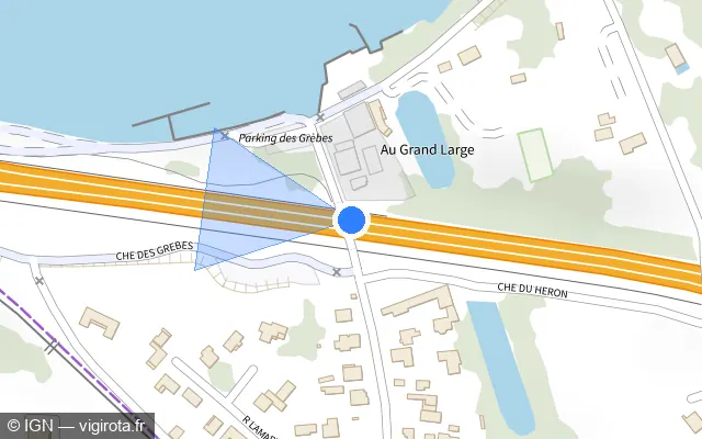 Vue plan de l'emplacement du radar fixe à Décines-Charpieu sur N 346 / E 15 / Rocade Est