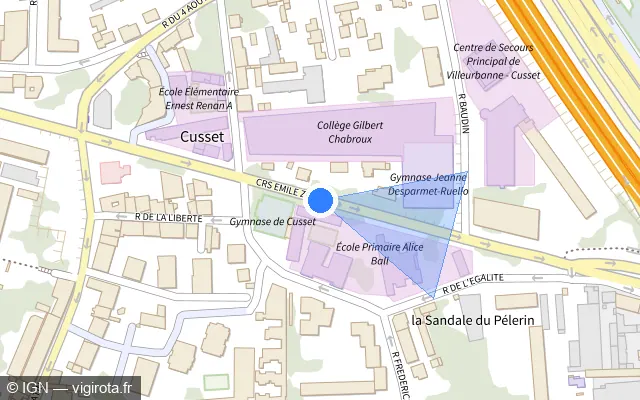 Vue plan de l'emplacement du radar fixe à Villeurbanne sur Cours Émile Zola