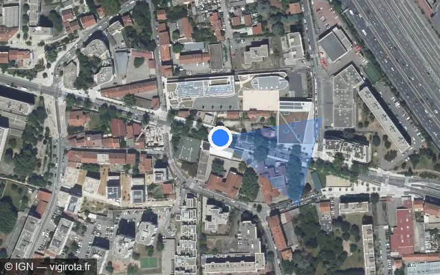 Vue satellite de l'emplacement du radar fixe à Villeurbanne sur Cours Émile Zola