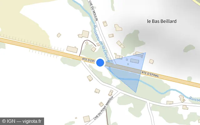 Vue plan de l'emplacement du radar fixe à Liézey sur Route d'Épinal / D 417