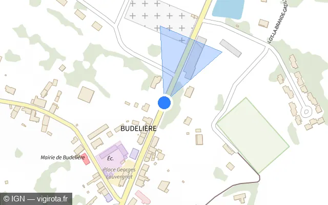Vue plan de l'emplacement du radar fixe à Budelière sur Rue Raymond Aucouturier / D 993