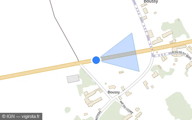 Vue plan de l'emplacement du radar fixe à Binas sur Rue de la Baudonnerie / D 357