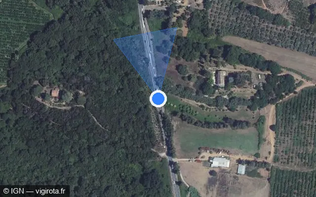 Vue satellite de l'emplacement du radar fixe à Sorbo-Ocagnano sur Strada Territuriale / Route Territoriale / T 10