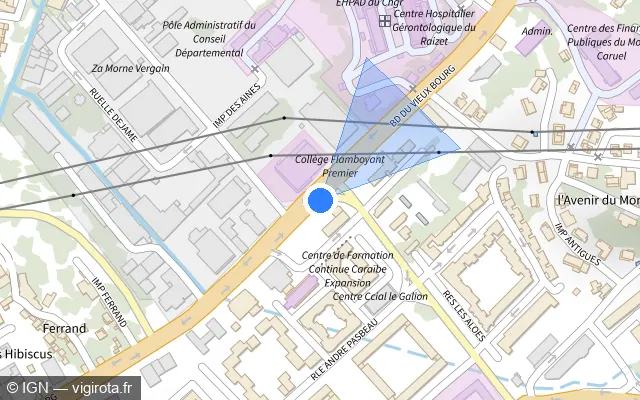 Vue plan de l'emplacement du radar tourelle à Pointe-à-Pitre sur Boulevard du Vieux Bourg / N 5