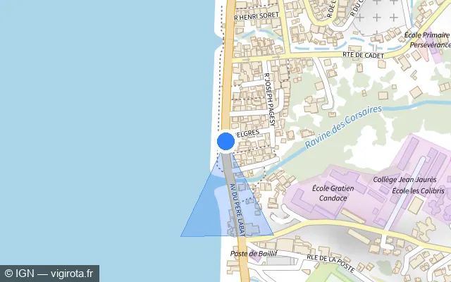 Vue plan de l'emplacement du radar tourelle à Basse-Terre sur Avenue du Père Labat / N 2