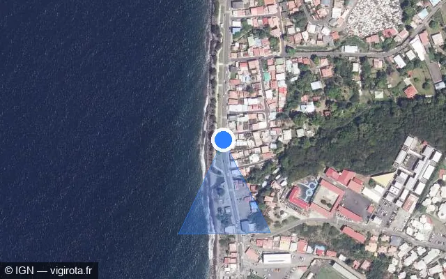 Vue satellite de l'emplacement du radar tourelle à Basse-Terre sur Avenue du Père Labat / N 2