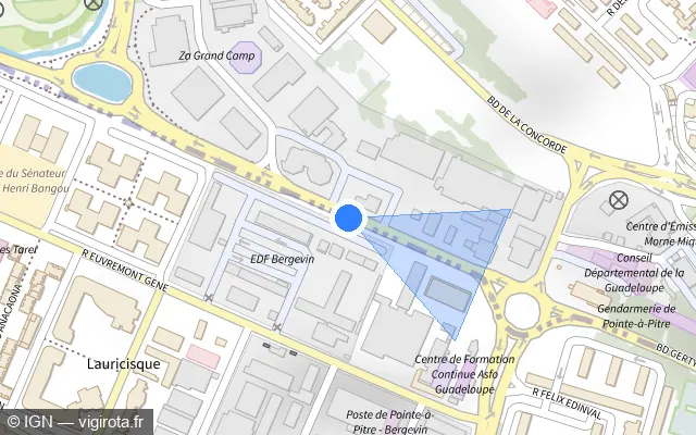 Vue plan de l'emplacement du radar tourelle à Pointe-à-Pitre sur Boulevard Gerty Archimède / D 126