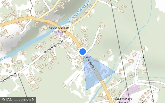 Vue plan de l'emplacement du radar tourelle à Vieux-Habitants sur Route de Marigot / N 2