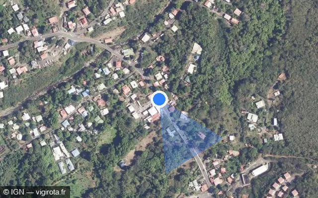Vue satellite de l'emplacement du radar tourelle à Vieux-Habitants sur Route de Marigot / N 2