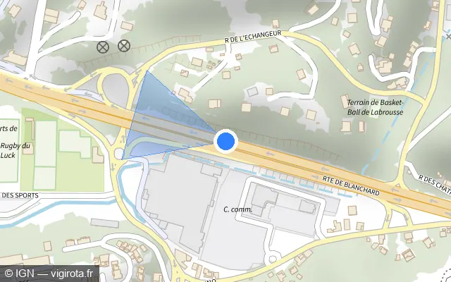 Vue plan de l'emplacement du radar tourelle à Pointe-à-Pitre sur N 4