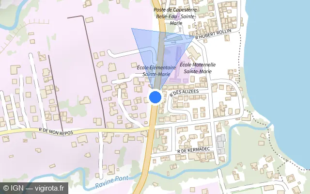 Vue plan de l'emplacement du radar tourelle à Goyave sur Route Nationale 1 / N 1