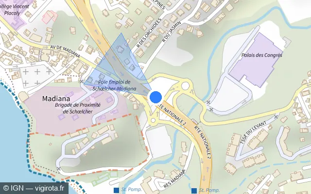 Vue plan de l'emplacement du radar tourelle à Schœlcher sur N 2