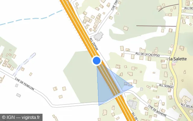 Vue plan de l'emplacement du radar tourelle à Ducos sur N 5 / Route Nationale 5