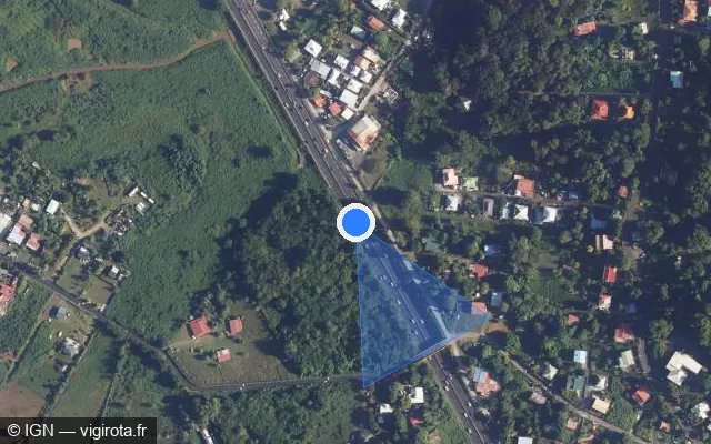 Vue satellite de l'emplacement du radar tourelle à Ducos sur N 5 / Route Nationale 5