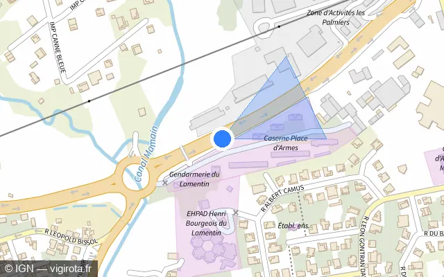 Vue plan de l'emplacement du radar tourelle à Le Lamentin sur N 1