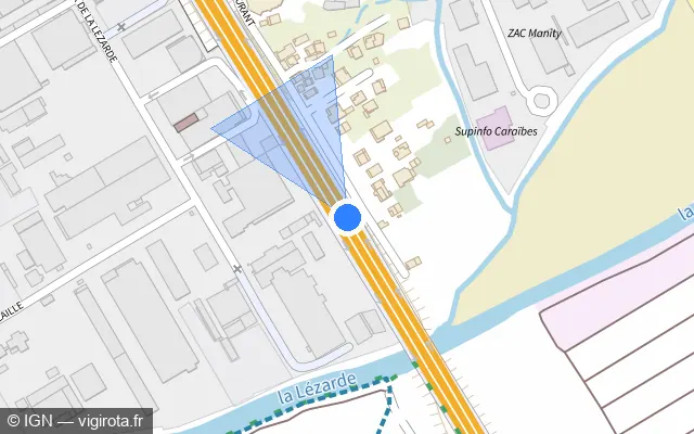Vue plan de l'emplacement du radar tourelle à Le Lamentin sur A 1 / L'Autoroute