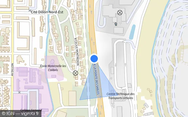 Vue plan de l'emplacement du radar tourelle à Fort-de-France sur N 9