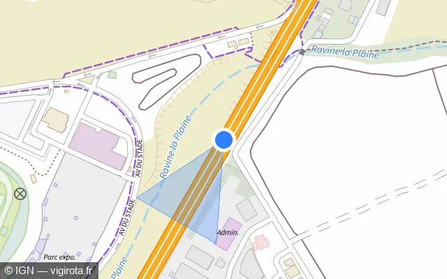 Vue plan de l'emplacement du radar tourelle à Le Port sur N 1 / Route de Mafate