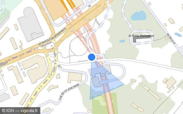 Vue plan de l'emplacement du radar fixe à Bougival sur A 86 / Duplex A86