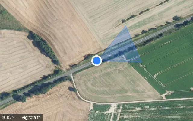 Vue satellite de l'emplacement du radar tourelle à Ribemont-sur-Ancre sur D 929