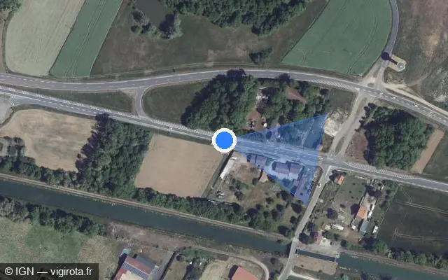 Vue satellite de l'emplacement du radar tourelle à Hallignicourt sur N 4 / Route Nationale 4