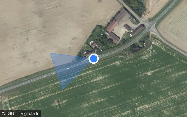 Vue satellite de l'emplacement du radar tourelle à Coupru sur D 1003
