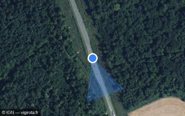 Vue satellite de l'emplacement du radar tourelle à Yzeux sur D 1001