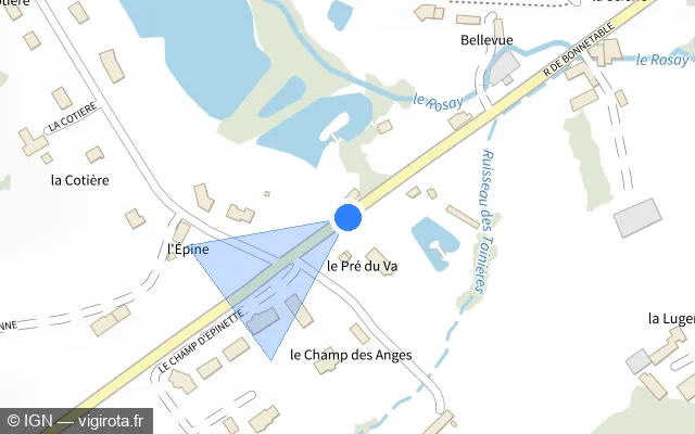 Vue plan de l'emplacement du radar tourelle à Saint-Aubin-des-Coudrais sur Route de Bonnétable / D 7